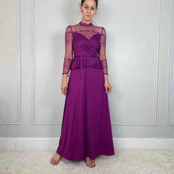 Vintage 70s Fuchsia Purple Dress Gown - Picture 4 of 4